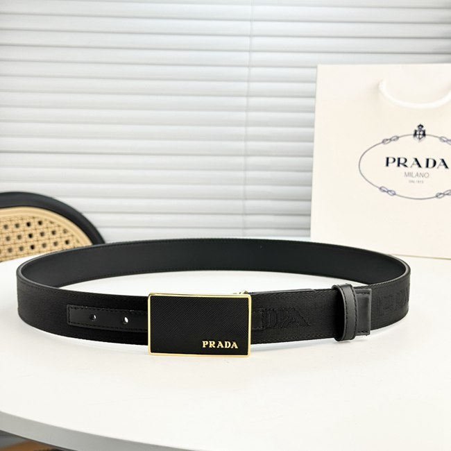 PRADA  織帶配牛皮精美最新款金釦皮帶